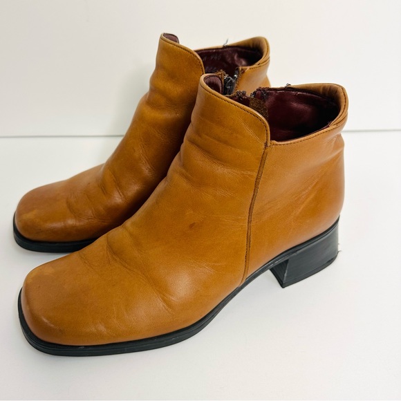 Vintage Santana Canada Waterproof Leather Camel Tan Chunky Square Toe Zip Boots - Picture 2 of 12